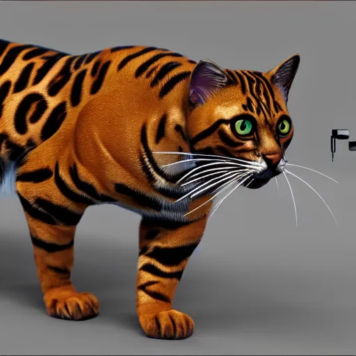 Prompt: a bengal cat with weapons attached, unreal engine, insanely detailed, intricate, elegant, artstation