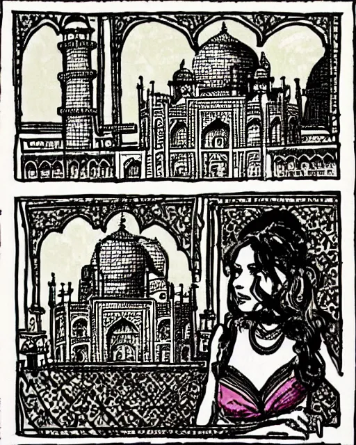 Prompt: tuesday weld visits the taj mahal by robert crumb, bbwchan