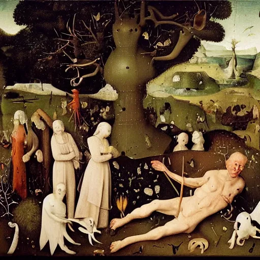 Image similar to Joe Biden in the garden of earthly delights, 4k, photo realistic, by Hieronymus Bosch