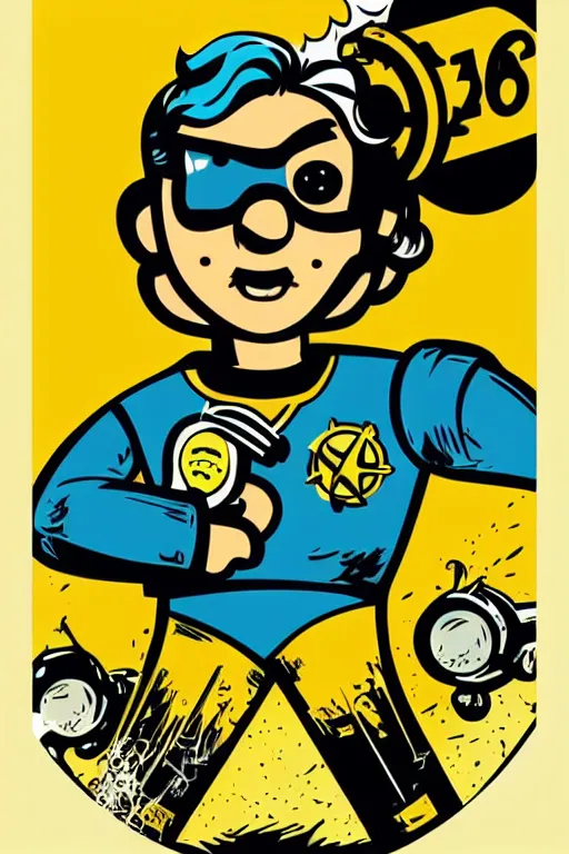 Image similar to fallout 7 6 retro futurist illustration art by butcher billy, sticker, colorful, illustration, highly detailed, simple, smooth and clean vector curves, no jagged lines, vector art, smooth andy warhol style