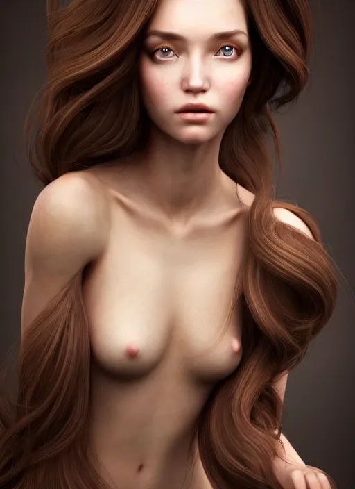 Image similar to a gorgeous female with long brown, hair photo by tim walker, realistic, full body shot, wide angle, sharp focus, 8 k high definition, insanely detailed, intricate, elegant, art by stanley lau and artgerm, floating embers