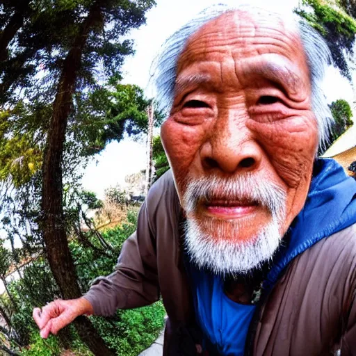 Image similar to Fisheye selfie of an old japanese man with long beard