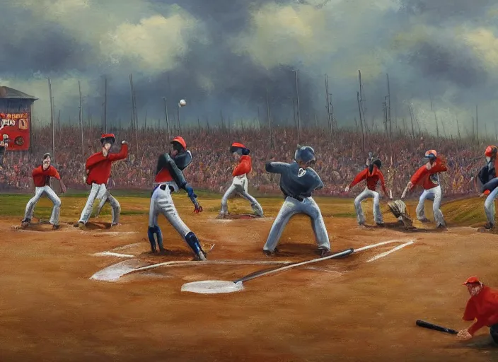 Image similar to a baseball game with cornstalks, themed, oil painting by jama jurabaev, extremely detailed, brush hard, artstation, for aaa game, high quality, brush stroke