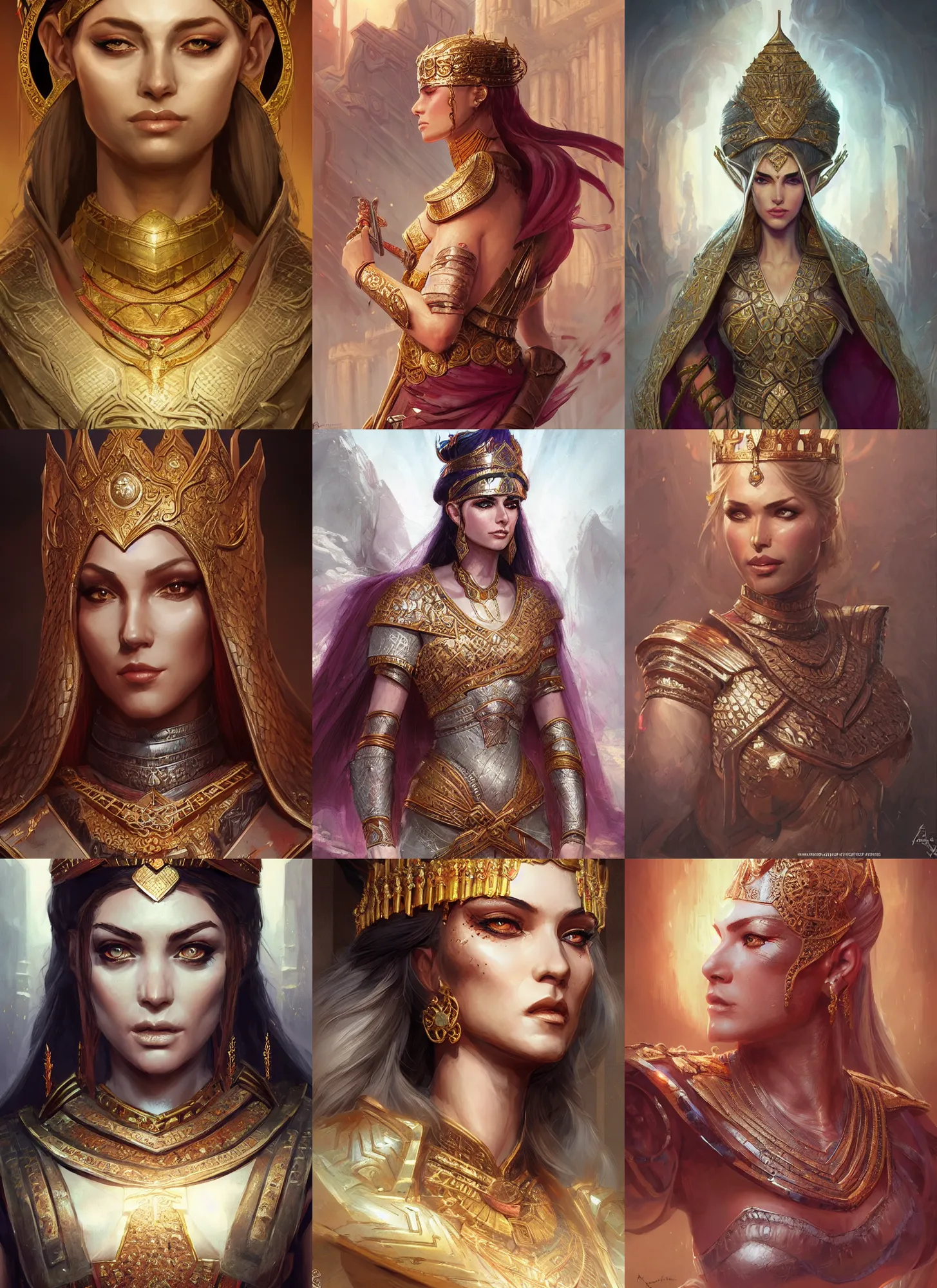 Prompt: akkadian empress, d & d, fantasy, highly detailed, portrait, digital painting, trending on artstation, concept art, sharp focus, illustration, art by artgerm and greg rutkowski and magali villeneuve