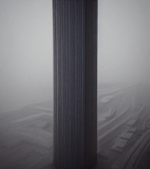 Image similar to surreal minimal tower made of white veins, foggy sky, dark night, octane render, unreal engine, pale colors, high detail, 8 k, wide angle, trending on artstation, behance