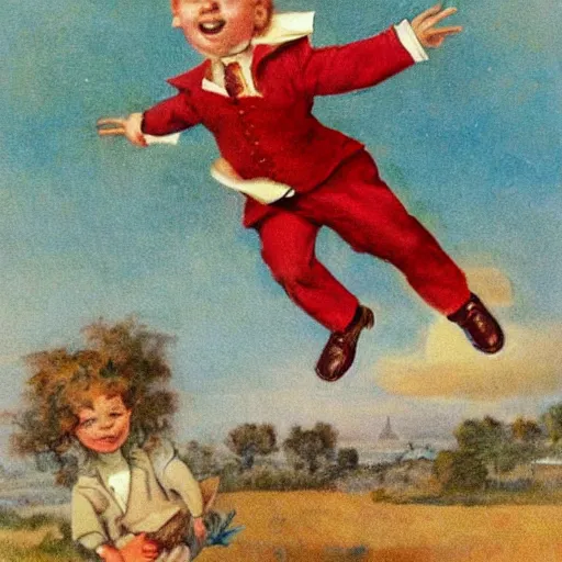 Image similar to a parson russell jumping in the air, children's illustration