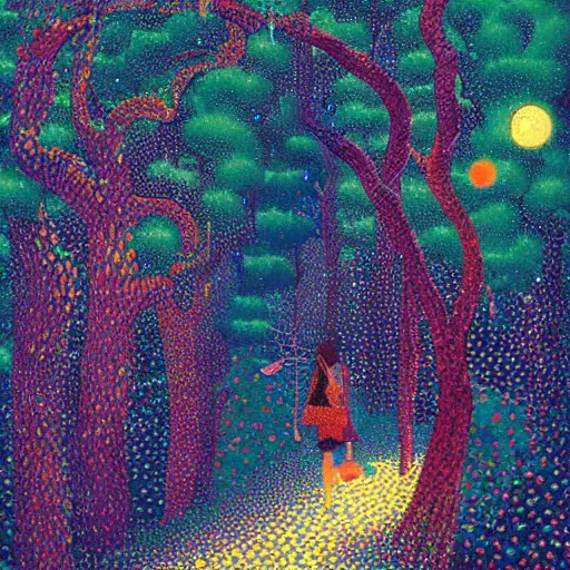 Prompt: introspective meandering, trending on artstation, vibrant gouache fantasy illustration, (ExploringMemories:Adrift on a river of dreams which memory refuses to forgot, willow branches dance softly over stream in spring breeze) | art nouveau, pointillism, romanticism