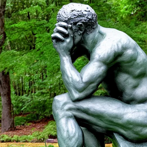 Prompt: The thinker sculpture by auguste rodin mushrooms at the base , placed in a lush forest, sketch, William Bartram