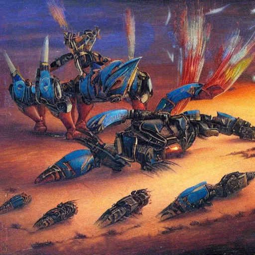 Prompt: platypus combat mecha eith razor talons in the style of vasily vereshchagin and evangelion