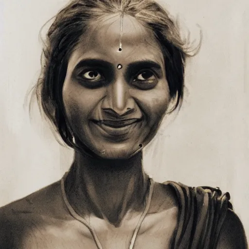 Image similar to indian cyberpunk woman with an elated expression, chiaroscuro portrait