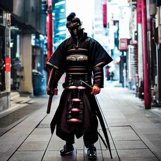 Prompt: cyberpunk ronin samurai in neojapan street