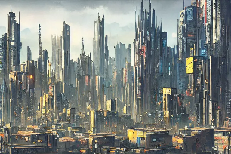 Image similar to cyberpunk city in the style of jules breton