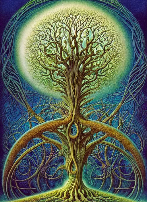 Image similar to tree of life by roger dean and andrew ferez, art forms of nature by ernst haeckel, divine chaos engine, symbolist, visionary, art nouveau, botanical fractal structures, organic, detailed, realistic, surreality