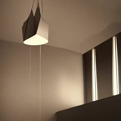 Prompt: a lamp hanging from the sealing, modern aesthetic, sci - fi look, by frank gehry, concept art