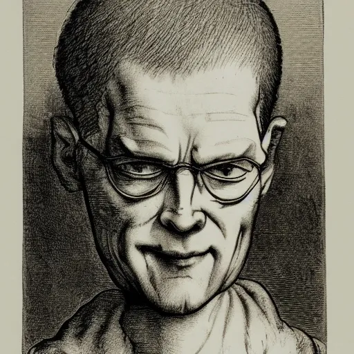 Image similar to Portrait Hank Hill Vampire Plumber anato finnstark jacques callot albrecht durer john flaxman gustav dore engraved ink stamp aquatint etching intaglio 4k artstation wikiart wikipedia