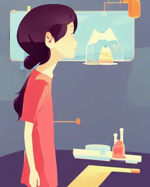 Image similar to a little girl is doing a science experiment. clean cel shaded vector art. minimalist illustration art by lois van baarle, artgerm, helen huang, petros afshar by makoto shinkai and ilya kuvshinov, rossdraws