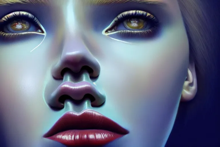 Image similar to surreal Portrait of Scarlett Johansson in dmt chromatic surreal liquid enviroment , elegant, highly detailed, smooth, photoreal, sharp focus, illustration, beautiful, geometric, dmt trending on artstation, cinematic, artwork by WLOP