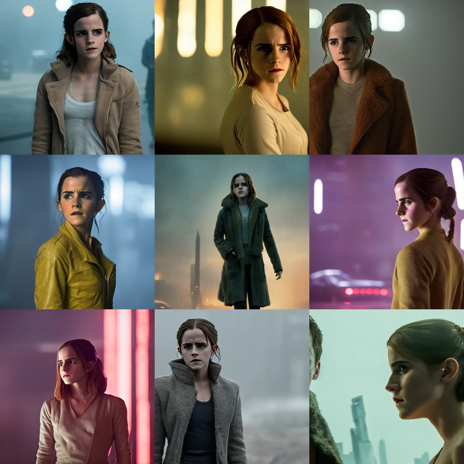 Prompt: Movie still of Emma Watson in Blade Runner 2049