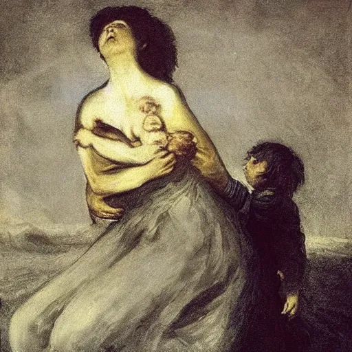 Image similar to the supreme woman devouring one of her children, painted by goya