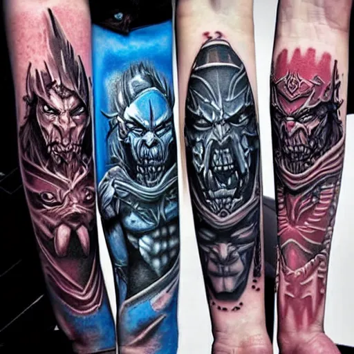 Prompt: World of Warcraft Horde and Alliance Tattoos, HD, blank blue background