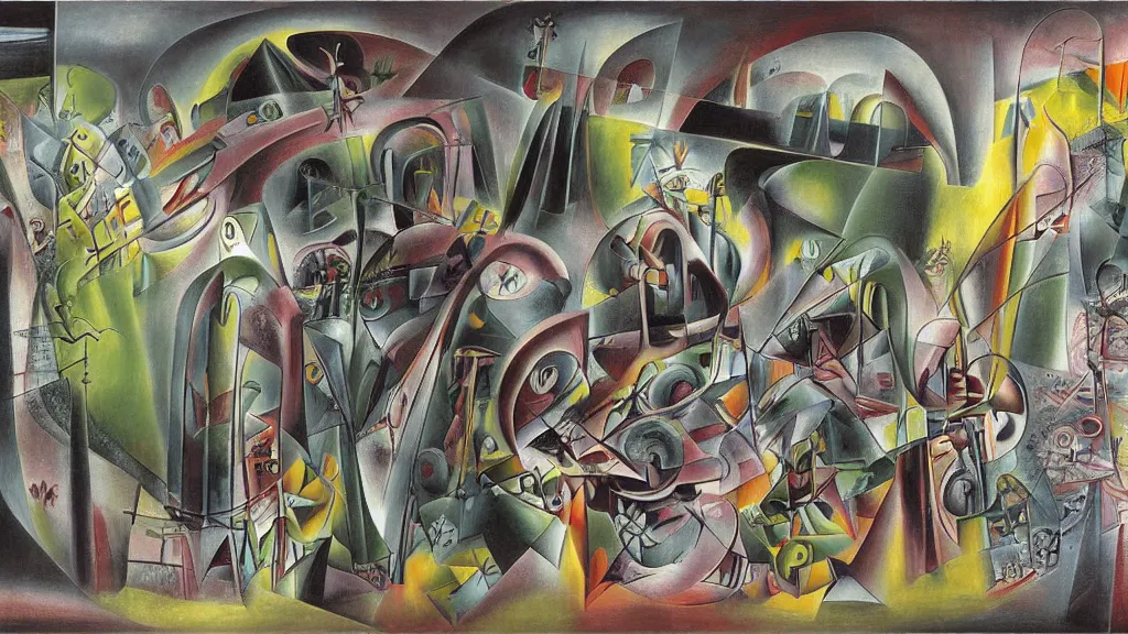 Image similar to A Vision of Interdimensional Transport, by Roberto Matta