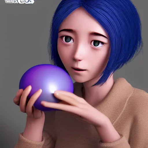 Prompt: ultra-realistic ultra-detailed woman eating a small sun the style of ghibli kazuo oga, blue and purple fur, big ears, toy room, DOF, soft lighting, unreal engine render
