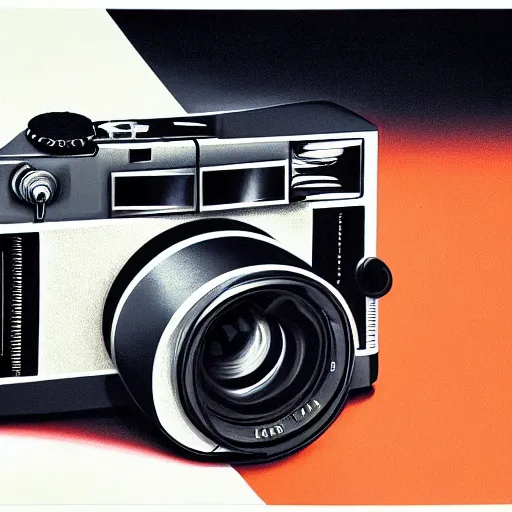 Image similar to Leica rangefinder camera on white background, painted by Syd Mead