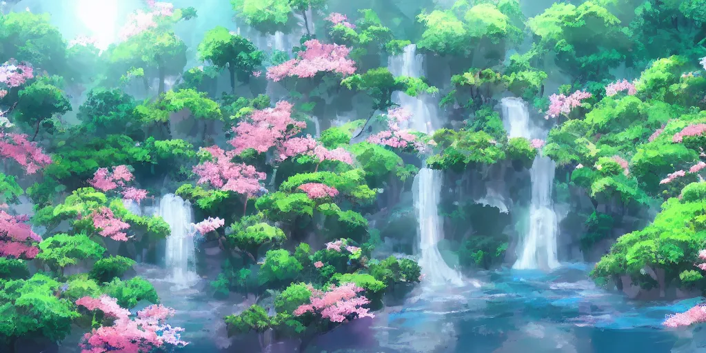 Waterfall Anime GIF - Waterfall Anime Bird - Discover & Share GIFs