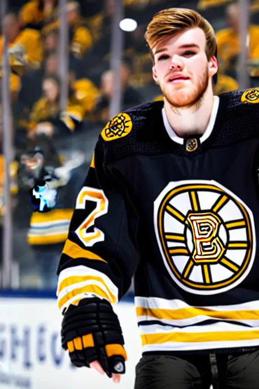 Prompt: conner mcdavid in a boston bruins jersey