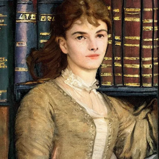 Prompt: female librarian action heroine by alfred stevens