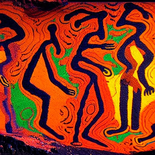 Prompt: psychedelic trip, paleolithic cave painting