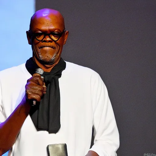 Prompt: samuel l jackson wearing a cute japanese maid dress, 4 k, hyper realistic