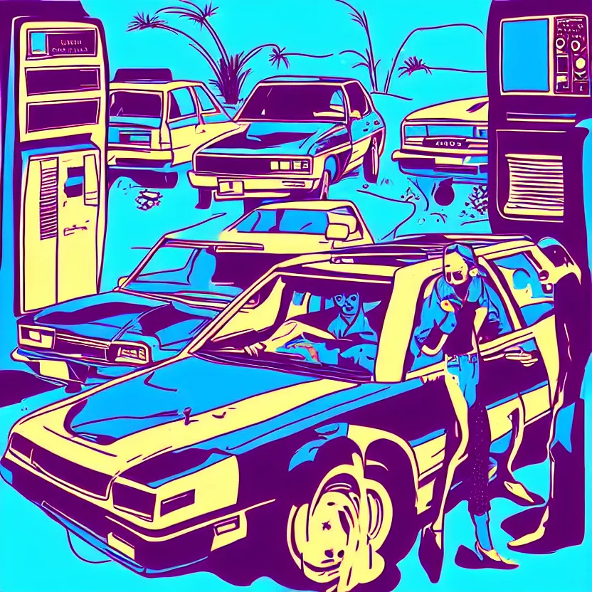 Image similar to “life in the 80s, digital art in the style of Mad Dog Jones”