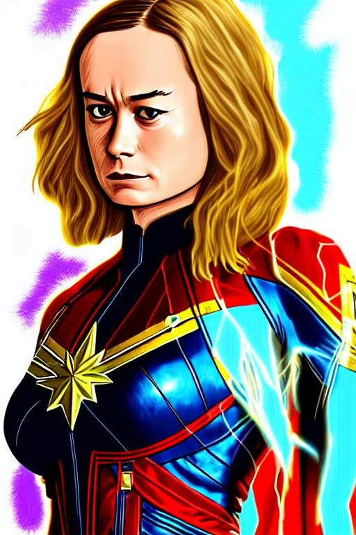 Image similar to Brie Larson as Captain Marvel high quality digital painting in the style of James Jean