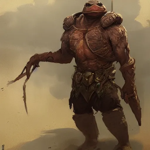 Image similar to anthropomorphic turtle hero, greg rutkowski