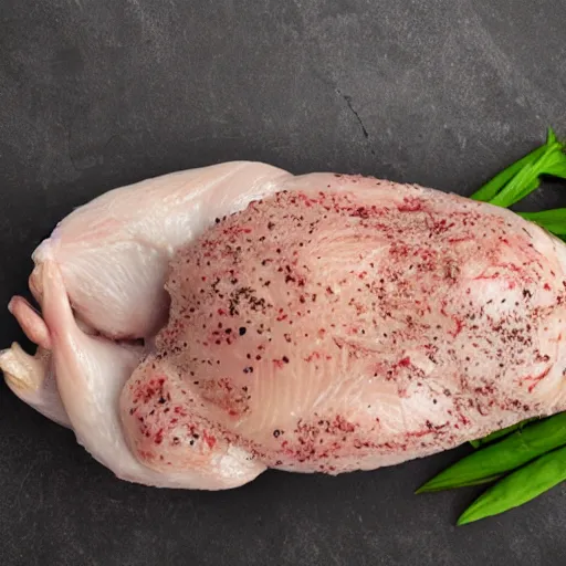 Prompt: a raw chicken made out of hill