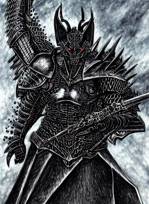 Image similar to demon wolf armored knight by kentaro miura