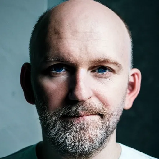 Prompt: Middle aged, very pale, very hairy, blue eyed, balding white man, hyperrealistic, photograph