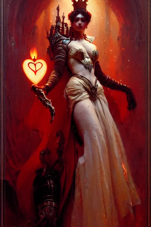 Image similar to the queen of hearts by gaston bussiere, bayard wu, greg rutkowski, giger, maxim verehin