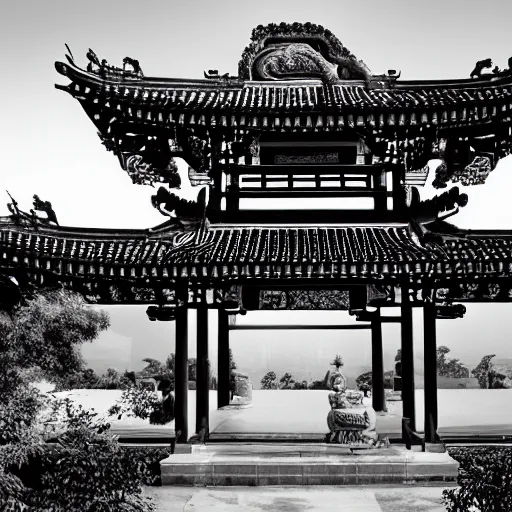 Prompt: chinese temple, award winning black and white photography