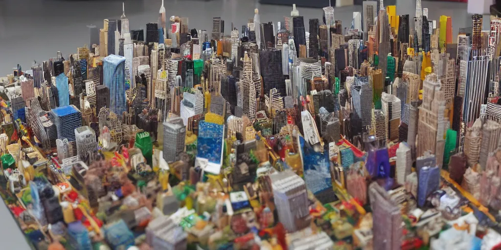 Image similar to a model of manhatten constructed out of fast food cups and packaging, miniature photography, diorama, wide - angle macro lens, art, award - winning, beautiful high resolution