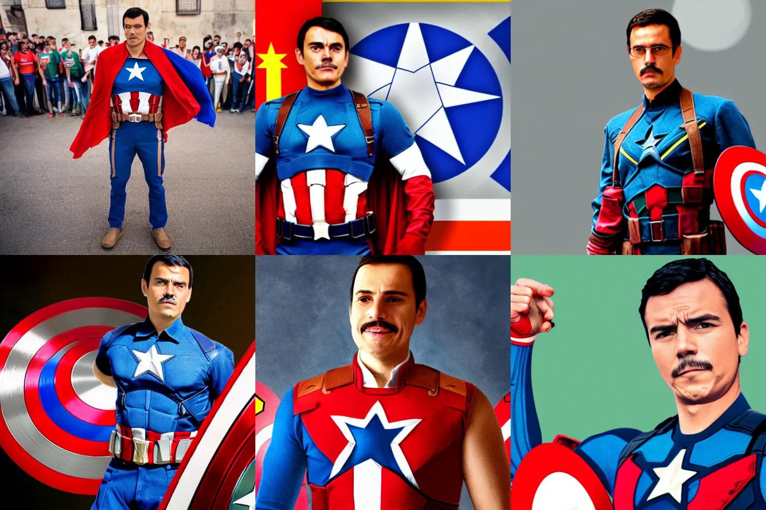Prompt: Pedro Sanchez as captain america with the colours of spanish flag