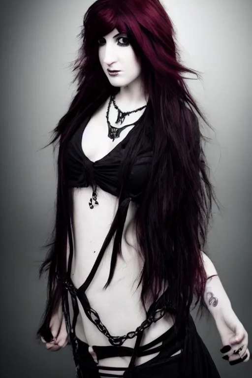 Prompt: Photo of Susan Coffey as a Goth girl wearing an ankh necklace, dark colors, soft lighting, rich cinematic atmosphere, poster, 8k