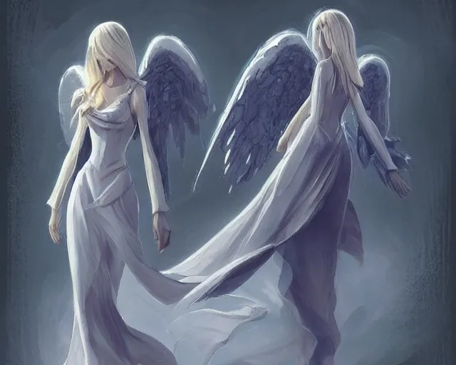 Image similar to infinitely detailed concept art of angel elegantly clothed strolling through a peaceful path, artstation!! / pixiv!!! infinitely detailed