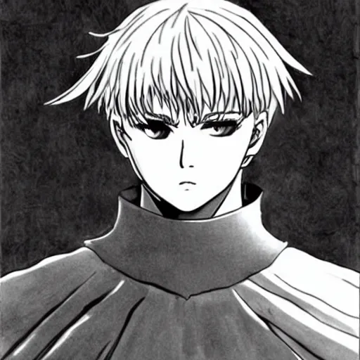 Prompt: The male character Griffith, from the manga Berserk, in black and white