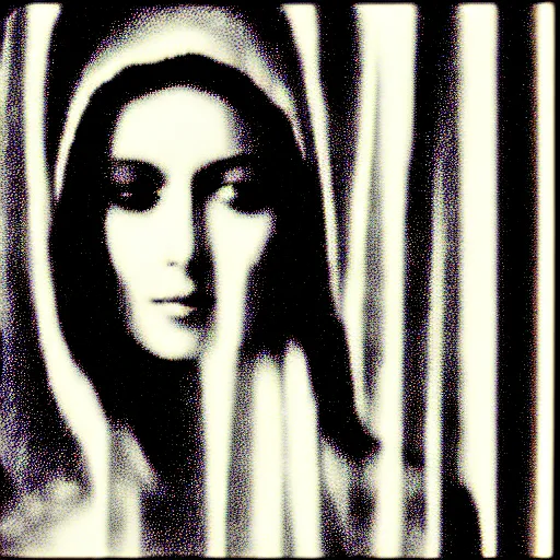 Image similar to vhs static overlay of marian apparition, vhs, 1 9 9 0, highly realistic, highly detailed, vhs noise static, black and white, vhs glitch