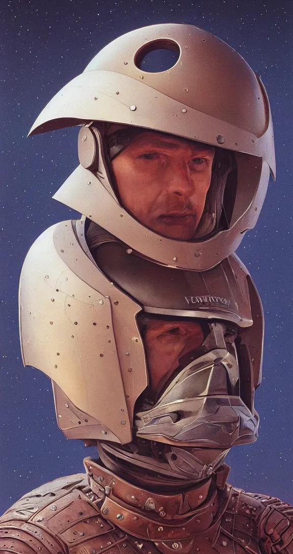 Prompt: beautiful extreme closeup portrait photo in style of frontiers in helmet Helmets of Emperor Charles V the Wise science fashion magazine September retrofuturism edition, highly detailed, soft lighting, elegant , lighting, 85mm , Edward Hopper and James Gilleard, Zdzislaw Beksinski, Wayne Barlowe , Steven Outram, highly detailed