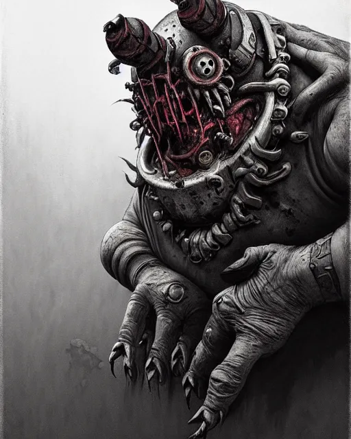 Image similar to roadhog from overwatch, character portrait, portrait, close up, concept art, intricate details, highly detailed, horror poster, horror, vintage horror art, realistic, terrifying, in the style of michael whelan, beksinski, and gustave dore