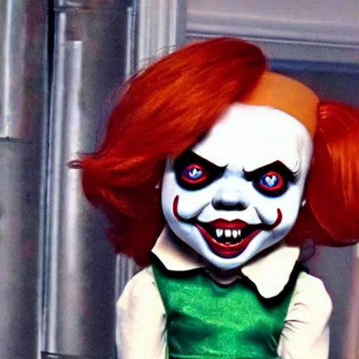 Prompt: Tiffany the bride of Chucky fused with pennywise