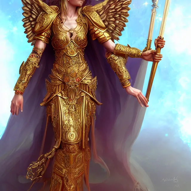 Prompt: beautiful angel warrior queen in ornate robes, highly detailed, 8 k, hdr, award - winning, trending on artstation, ann stokes